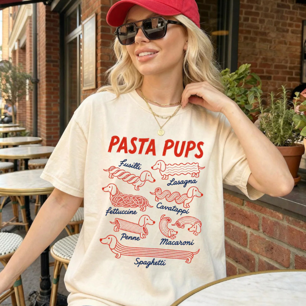 Pasta Pups Comfort Colors Tee, Funny Dachshund Spaghetti Shirt, Italian Foodie